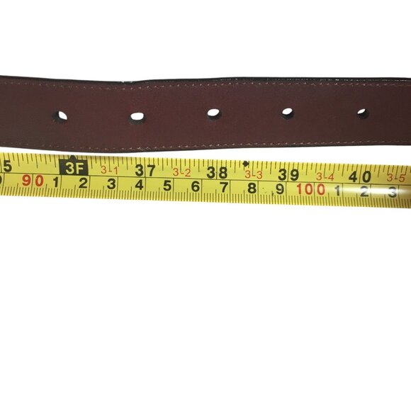 Lands End Mens 38 Dress Belt Burgundy Leather Brass Buckle USA - Picture 4 of 9